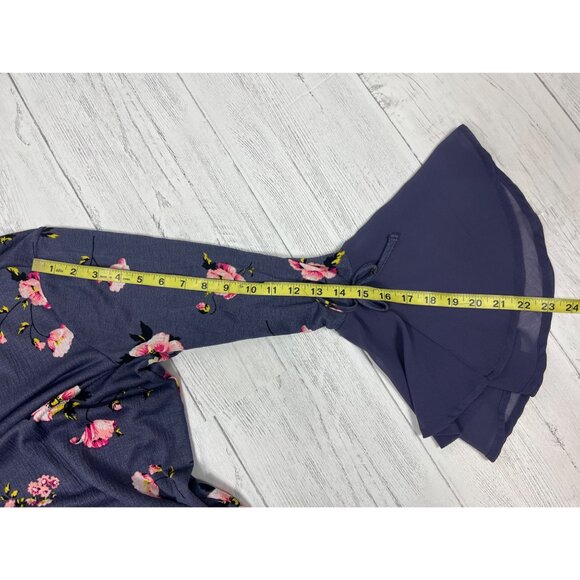 Lauren Conrad Womens Floral Print Bell Sleeve Blouse XL Purple/Pink Polyester - Picture 6 of 12